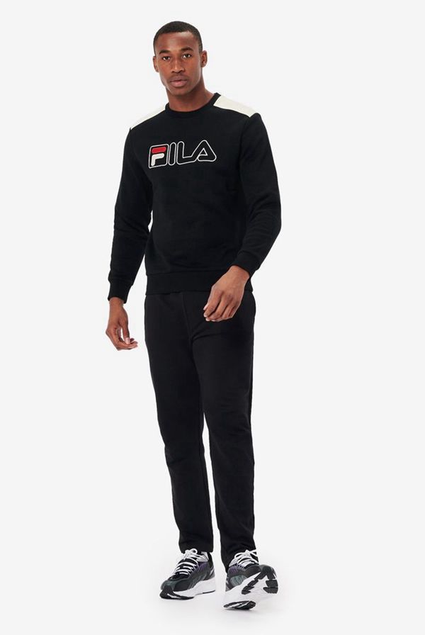 Fila Basil 2 Crew Men's Tops - Black/Red,NZ 831-43058